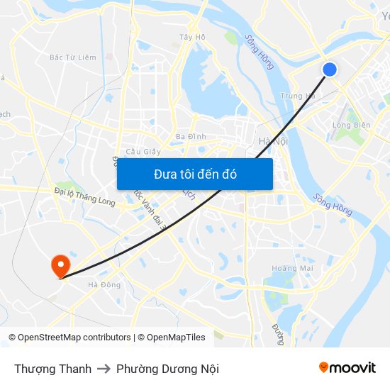 Thượng Thanh to Phường Dương Nội map