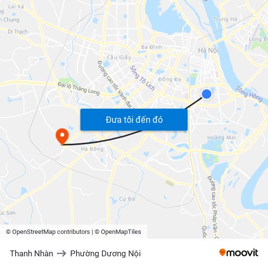 Thanh Nhàn to Phường Dương Nội map