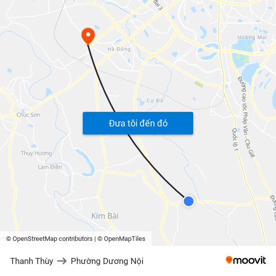 Thanh Thùy to Phường Dương Nội map