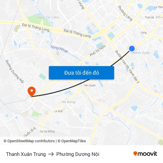 Thanh Xuân Trung to Phường Dương Nội map
