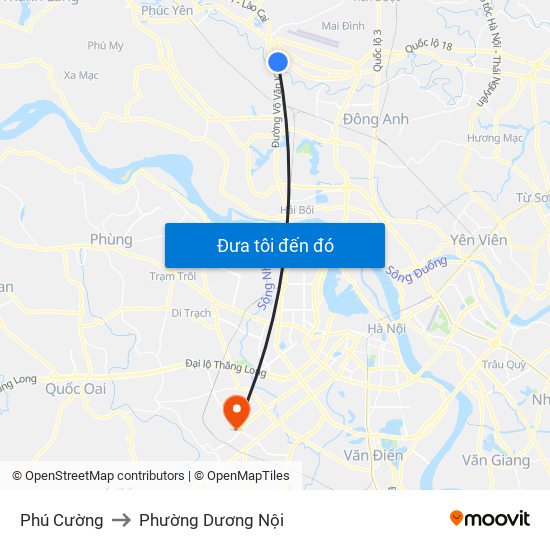 Phú Cường to Phường Dương Nội map