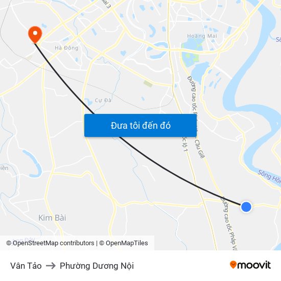 Vân Tảo to Phường Dương Nội map