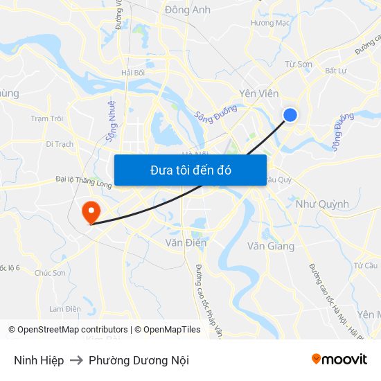 Ninh Hiệp to Phường Dương Nội map
