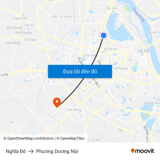 Nghĩa Đô to Phường Dương Nội map