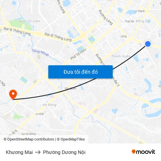 Khương Mai to Phường Dương Nội map