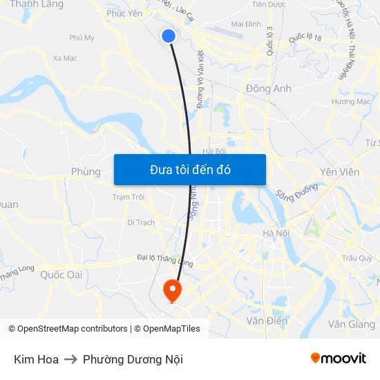 Kim Hoa to Phường Dương Nội map
