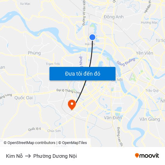 Kim Nỗ to Phường Dương Nội map