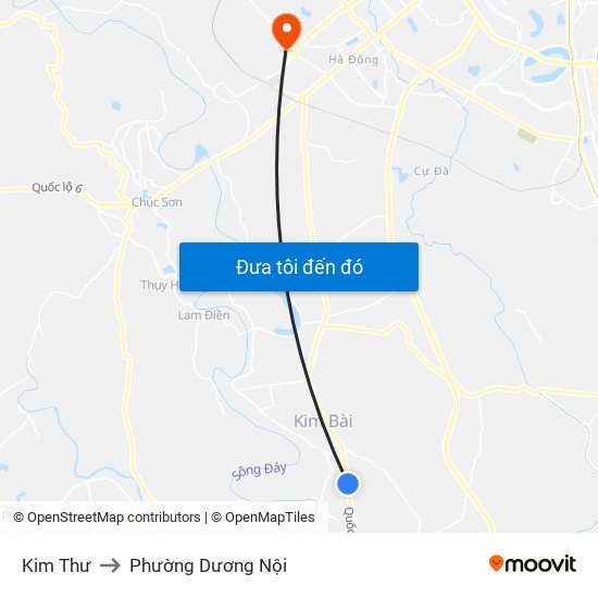 Kim Thư to Phường Dương Nội map