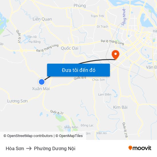 Hòa Sơn to Phường Dương Nội map