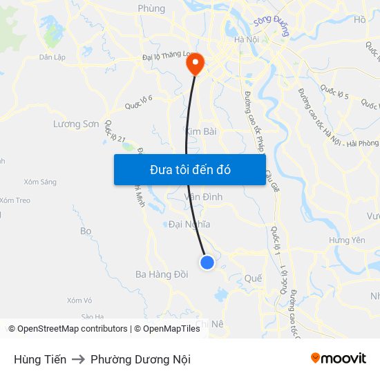 Hùng Tiến to Phường Dương Nội map