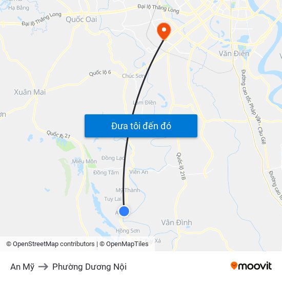 An Mỹ to Phường Dương Nội map