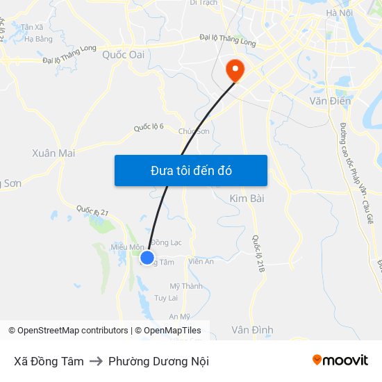 Xã Đồng Tâm to Phường Dương Nội map