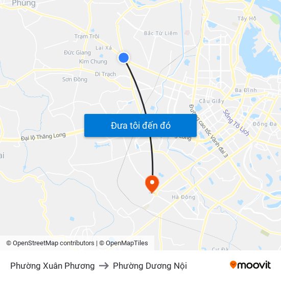 Phường Xuân Phương to Phường Dương Nội map