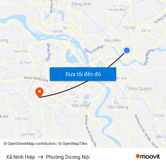 Xã Ninh Hiệp to Phường Dương Nội map