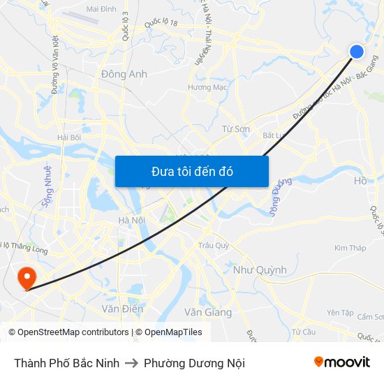 Thành Phố Bắc Ninh to Phường Dương Nội map