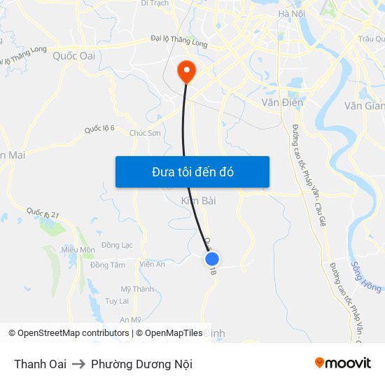 Thanh Oai to Phường Dương Nội map