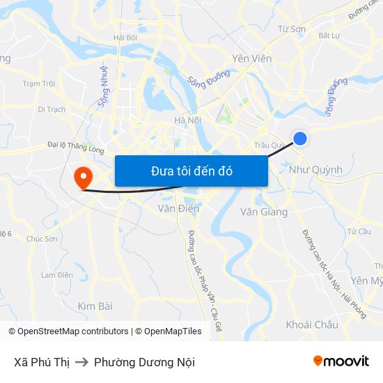 Xã Phú Thị to Phường Dương Nội map