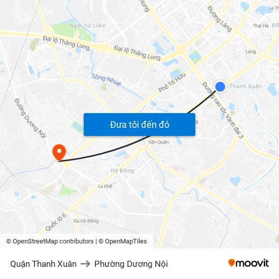 Quận Thanh Xuân to Phường Dương Nội map