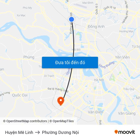 Huyện Mê Linh to Phường Dương Nội map