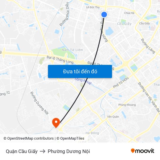 Quận Cầu Giấy to Phường Dương Nội map