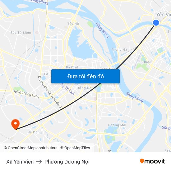 Xã Yên Viên to Phường Dương Nội map