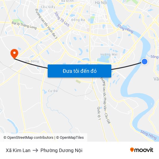 Xã Kim Lan to Phường Dương Nội map