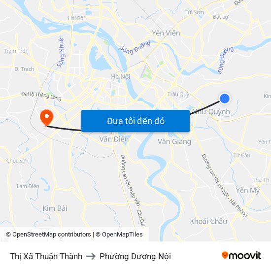 Thị Xã Thuận Thành to Phường Dương Nội map