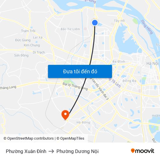 Phường Xuân Đỉnh to Phường Dương Nội map