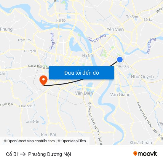 Cổ Bi to Phường Dương Nội map