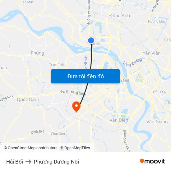 Hải Bối to Phường Dương Nội map
