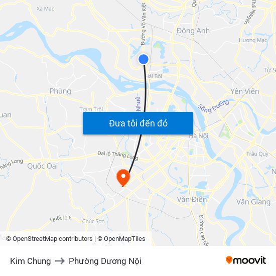 Kim Chung to Phường Dương Nội map