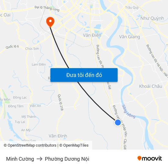Minh Cường to Phường Dương Nội map