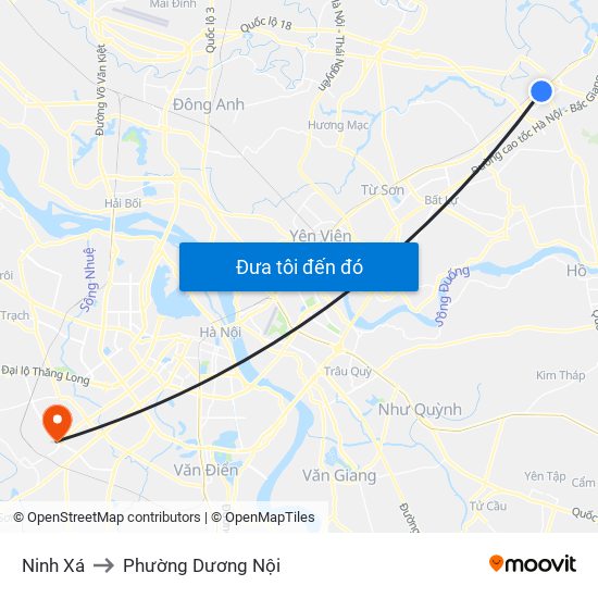 Ninh Xá to Phường Dương Nội map