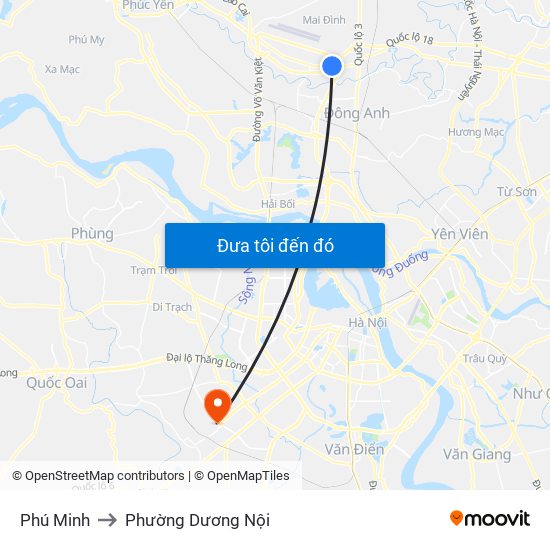 Phú Minh to Phường Dương Nội map