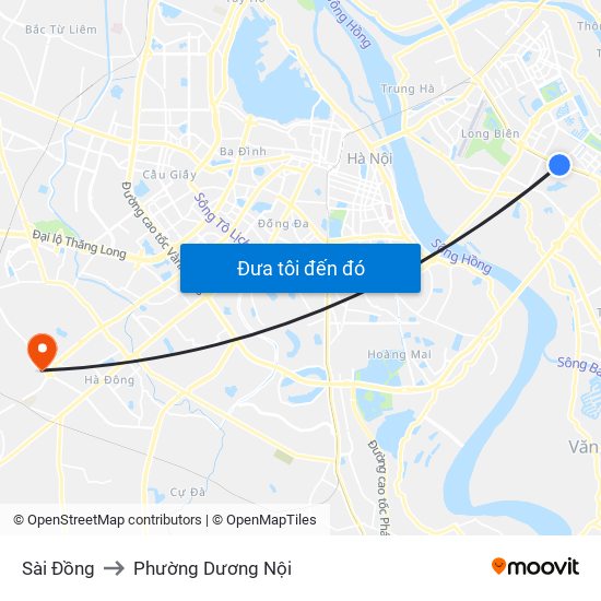 Sài Đồng to Phường Dương Nội map