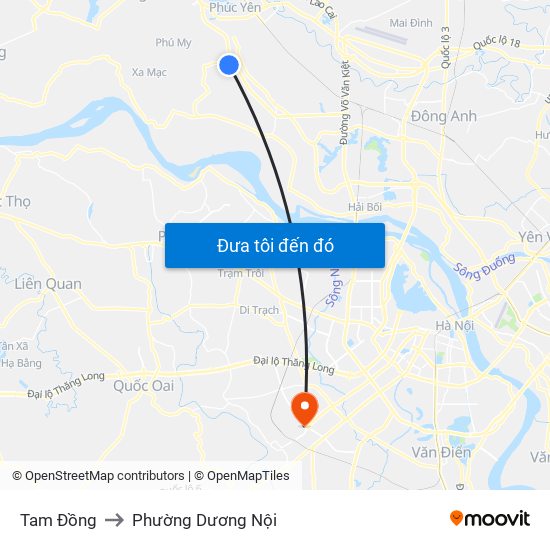 Tam Đồng to Phường Dương Nội map