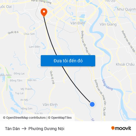 Tân Dân to Phường Dương Nội map