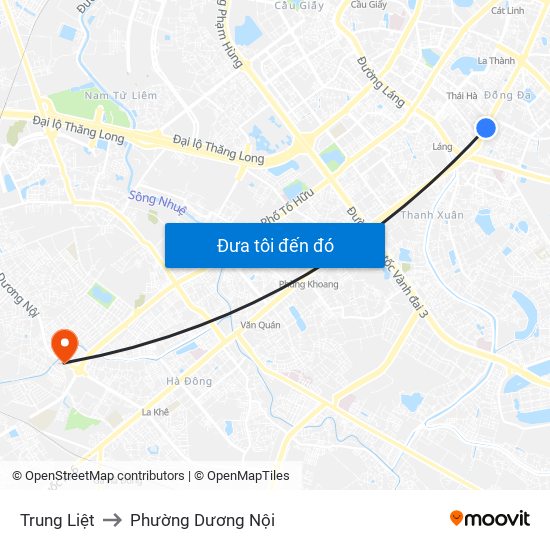 Trung Liệt to Phường Dương Nội map