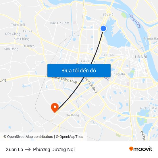 Xuân La to Phường Dương Nội map