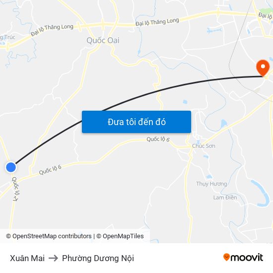 Xuân Mai to Phường Dương Nội map