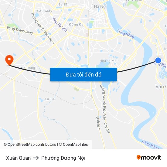 Xuân Quan to Phường Dương Nội map
