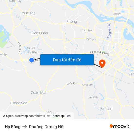 Hạ Bằng to Phường Dương Nội map