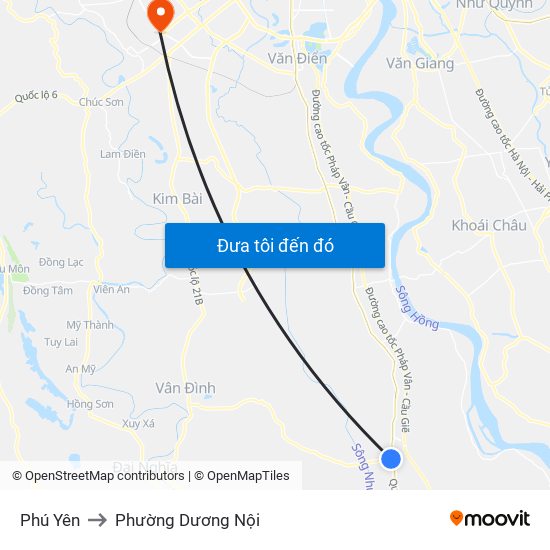 Phú Yên to Phường Dương Nội map