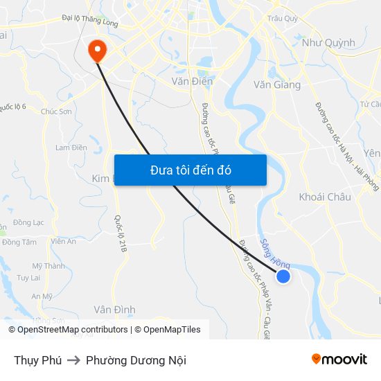 Thụy Phú to Phường Dương Nội map