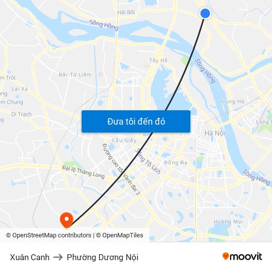 Xuân Canh to Phường Dương Nội map