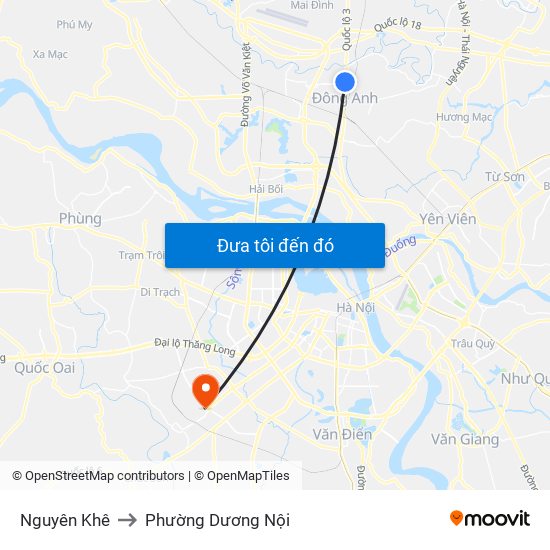 Nguyên Khê to Phường Dương Nội map