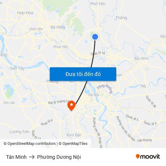 Tân Minh to Phường Dương Nội map