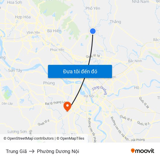 Trung Giã to Phường Dương Nội map