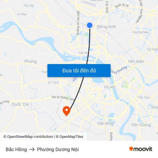 Bắc Hồng to Phường Dương Nội map