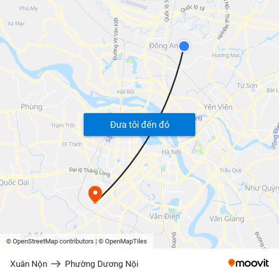 Xuân Nộn to Phường Dương Nội map